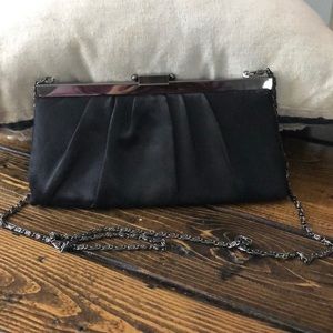 Jessica McClintock Black Satin Snap Closure Clutch